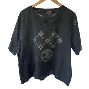 Unbranded Women's 100% Cotton Semi Sheer Asian Inspired Lightweight Tunic Top L